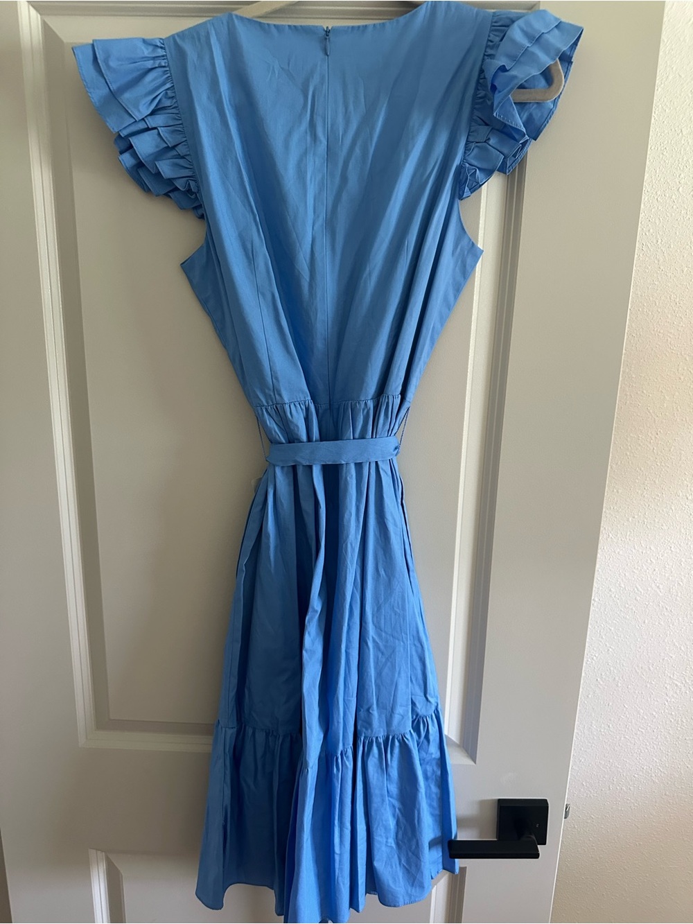 Eliza J Blue Midi Wrap Dress with Ruffled Sleeves - Picture 2 of 2